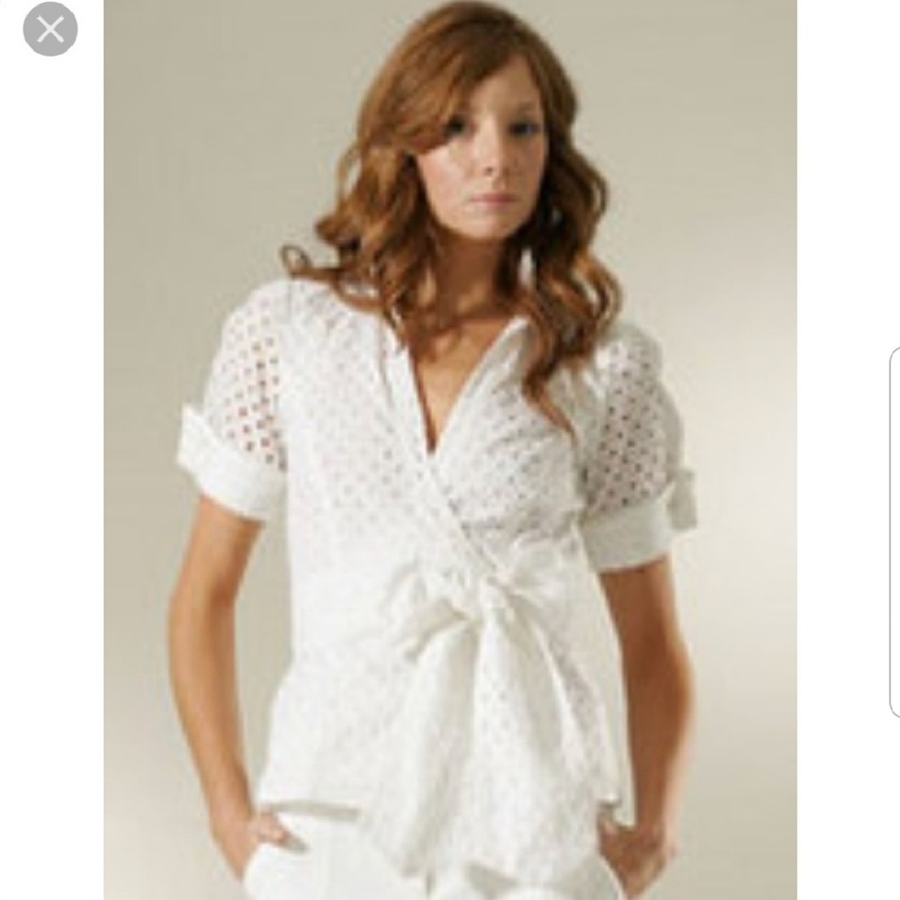 DVF White eyelet wrap top